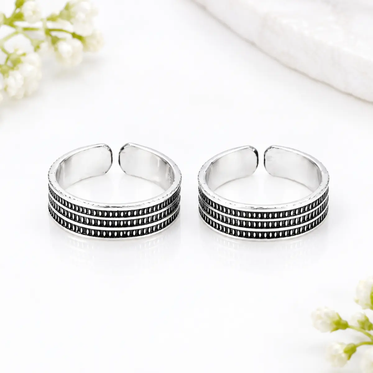 925 Sterling Silver Toe Ring Pair Of 1 Traditional Pattern Design For Women